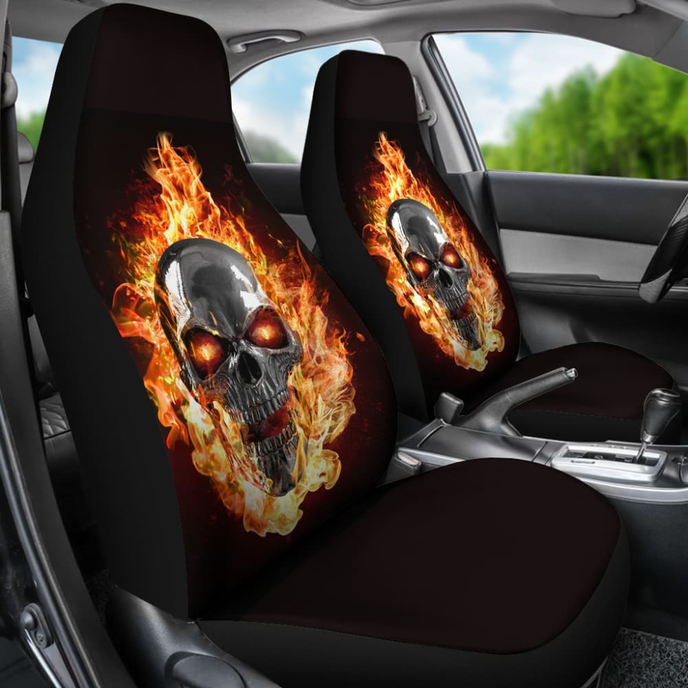Terrified Flame Skull Car Seat Covers 210802