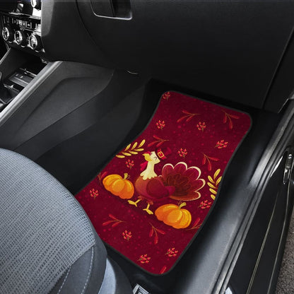 Thanksgiving Turkey Autumn Paw Print And Pumpkin Car Floor Mats 211305 - YourCarButBetter