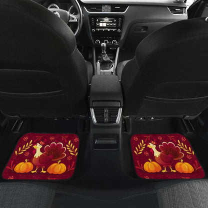 Thanksgiving Turkey Autumn Paw Print And Pumpkin Car Floor Mats 211305 - YourCarButBetter