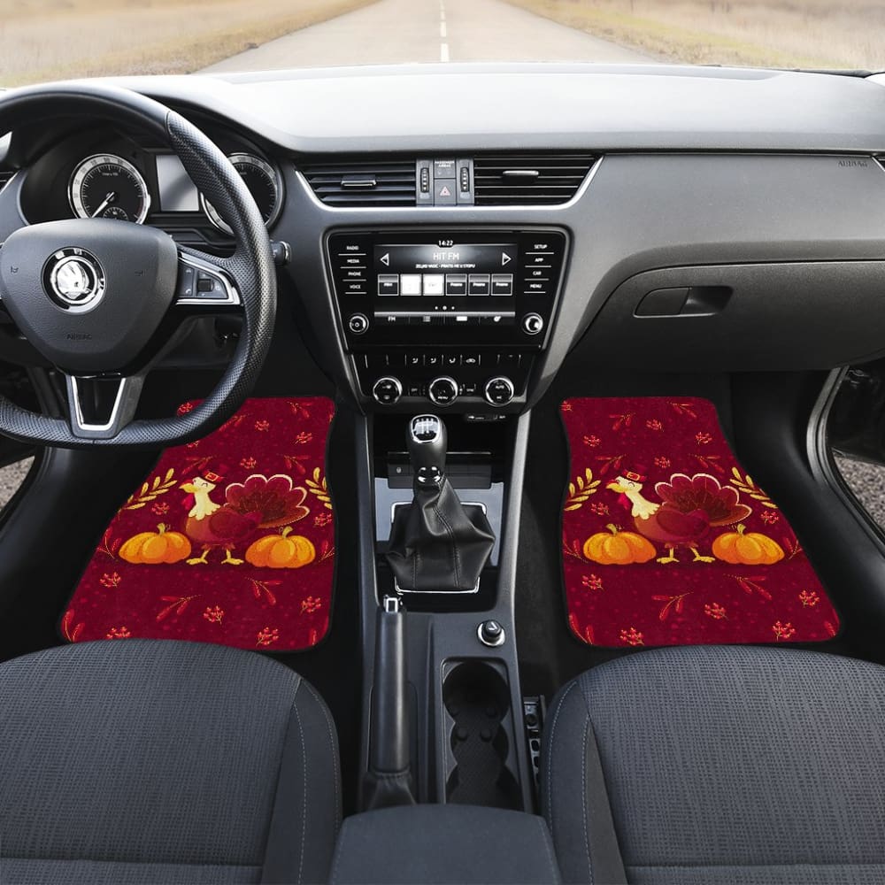 Thanksgiving Turkey Autumn Paw Print And Pumpkin Car Floor Mats 211305 - YourCarButBetter