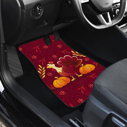 Thanksgiving Turkey Autumn Paw Print And Pumpkin Car Floor Mats 211305 - YourCarButBetter