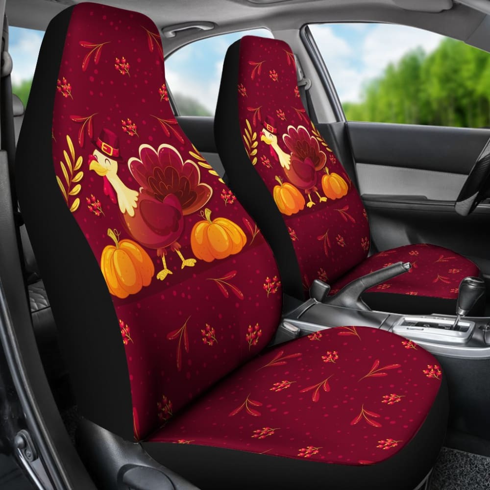 Thanksgiving Turkey Autumn Paw Print And Pumpkin Car Seat Covers 211305 - YourCarButBetter