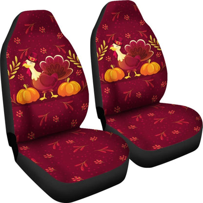 Thanksgiving Turkey Autumn Paw Print And Pumpkin Car Seat Covers 211305 - YourCarButBetter