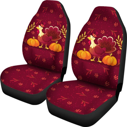 Thanksgiving Turkey Autumn Paw Print And Pumpkin Car Seat Covers 211305 - YourCarButBetter