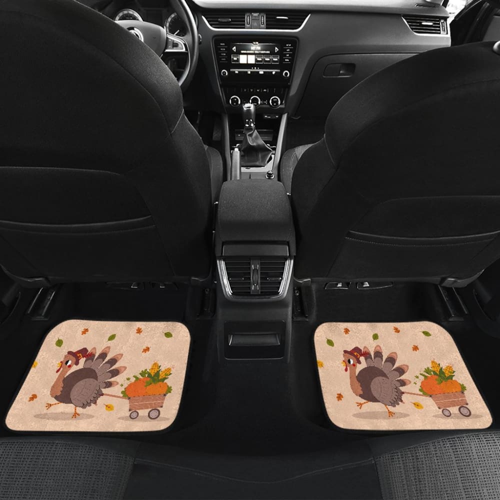Thanksgiving Turkey Happy Moments With Autumn Leaves Car Floor Mats 211305 - YourCarButBetter