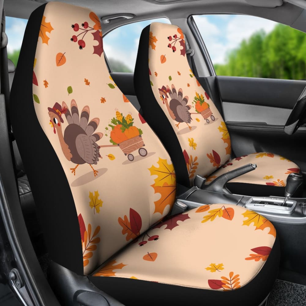 Thanksgiving Turkey Happy Moments With Autumn Leaves Car Seat Covers 211305 - YourCarButBetter