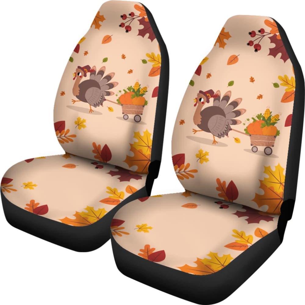 Thanksgiving Turkey Happy Moments With Autumn Leaves Car Seat Covers 211305 - YourCarButBetter