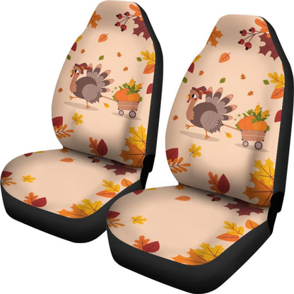 Thanksgiving Turkey Happy Moments With Autumn Leaves Car Seat Covers 211305 - YourCarButBetter