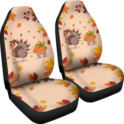 Thanksgiving Turkey Happy Moments With Autumn Leaves Car Seat Covers 211305 - YourCarButBetter