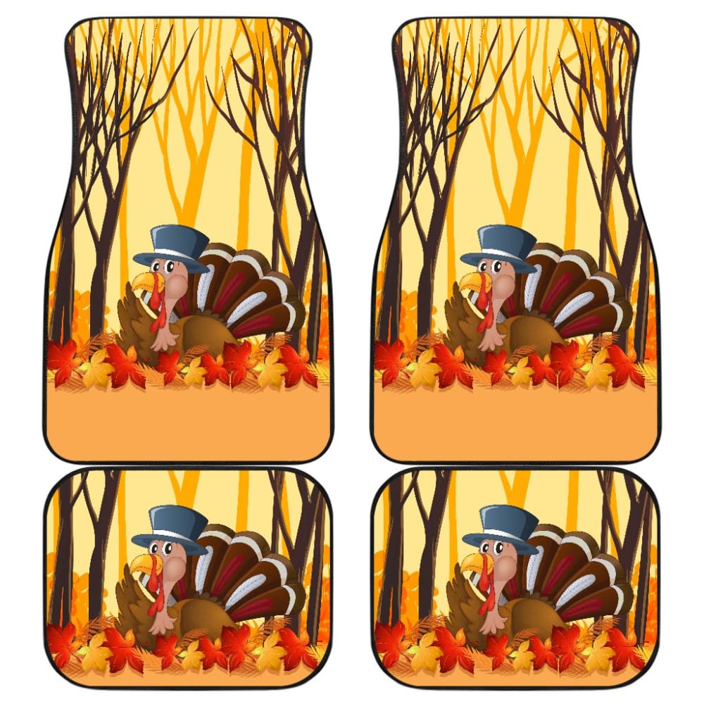 Thanksgiving Turkey In Autumn Leaves Tree Car Floor Mats 211305 - YourCarButBetter