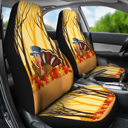 Thanksgiving Turkey In Autumn Leaves Tree Car Seat Covers 211305 - YourCarButBetter