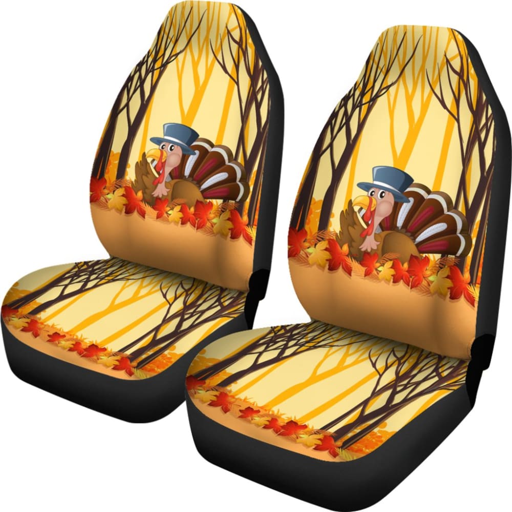Thanksgiving Turkey In Autumn Leaves Tree Car Seat Covers 211305 - YourCarButBetter