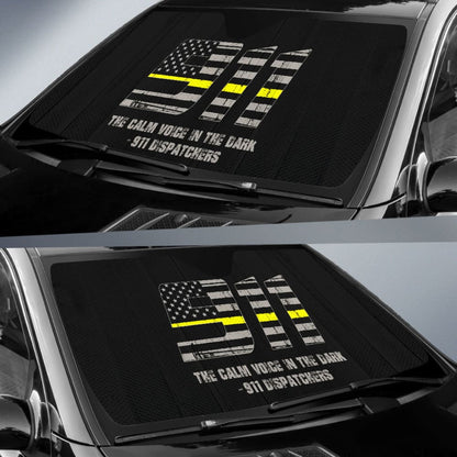 The Calm Voice In The Dark 911 Dispatchers Thin Yellow Line Car Auto Sun Shades 213003 - YourCarButBetter
