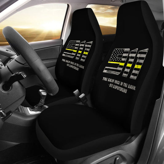 The Calm Voice In The Dark 911 Dispatchers Thin Yellow Line Car Seat Covers 213003 - YourCarButBetter