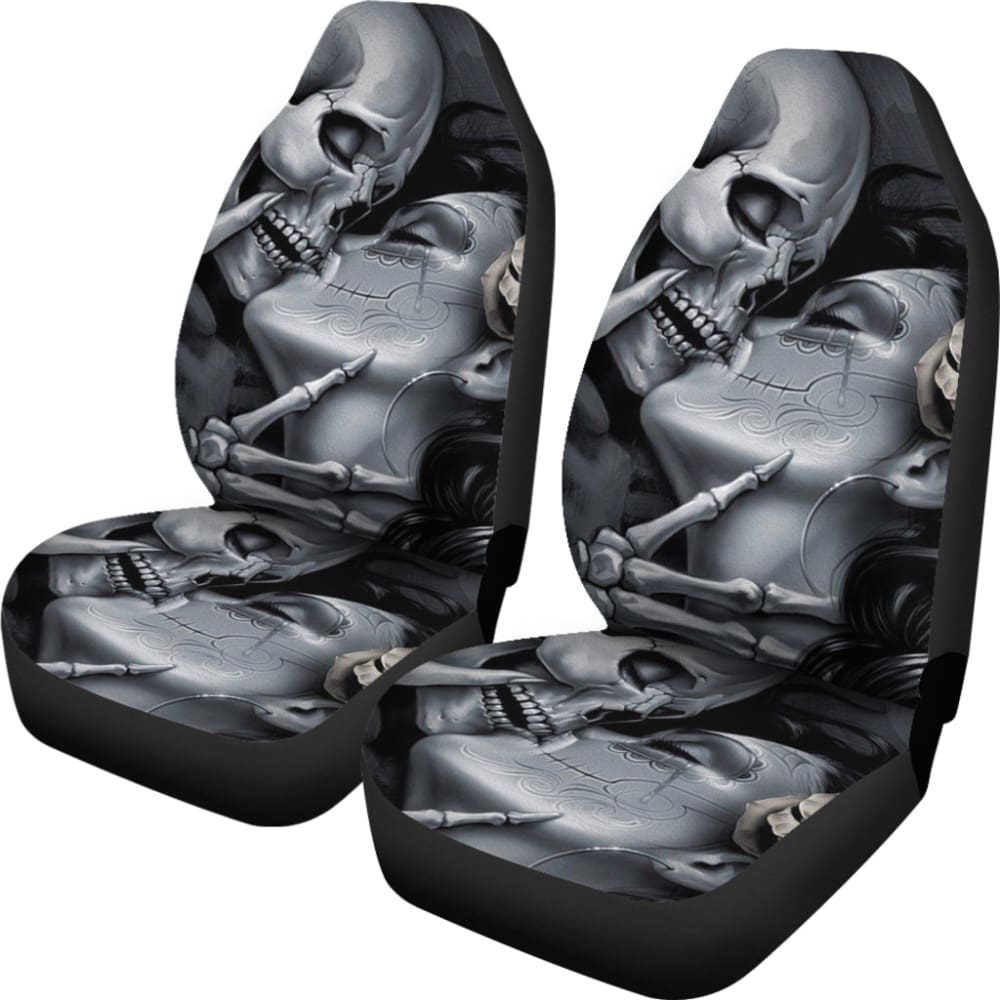 The Lovers King And Queen Kissing Skulls Skeletons Car Seat Covers 212001 - YourCarButBetter