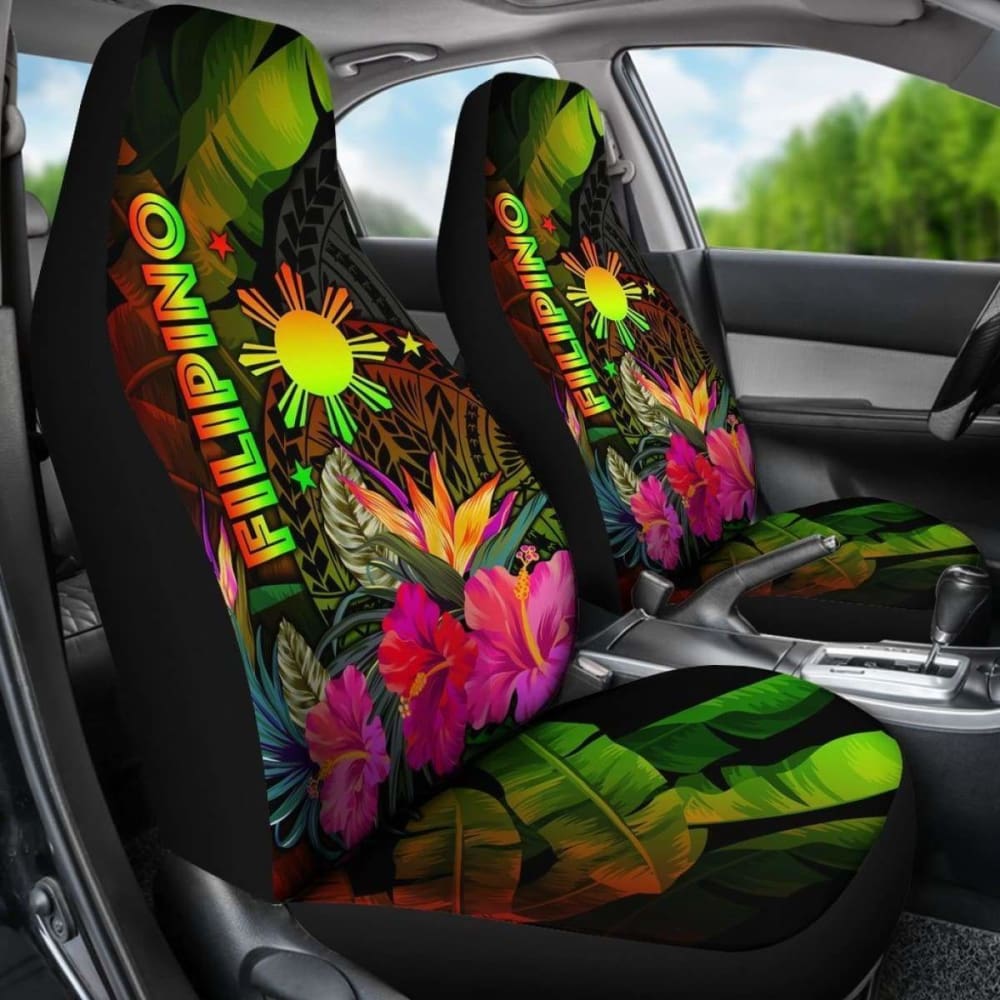 The Philippines Polynesian Car Seat Covers - Hibiscus And Banana Leaves - 232125 - YourCarButBetter