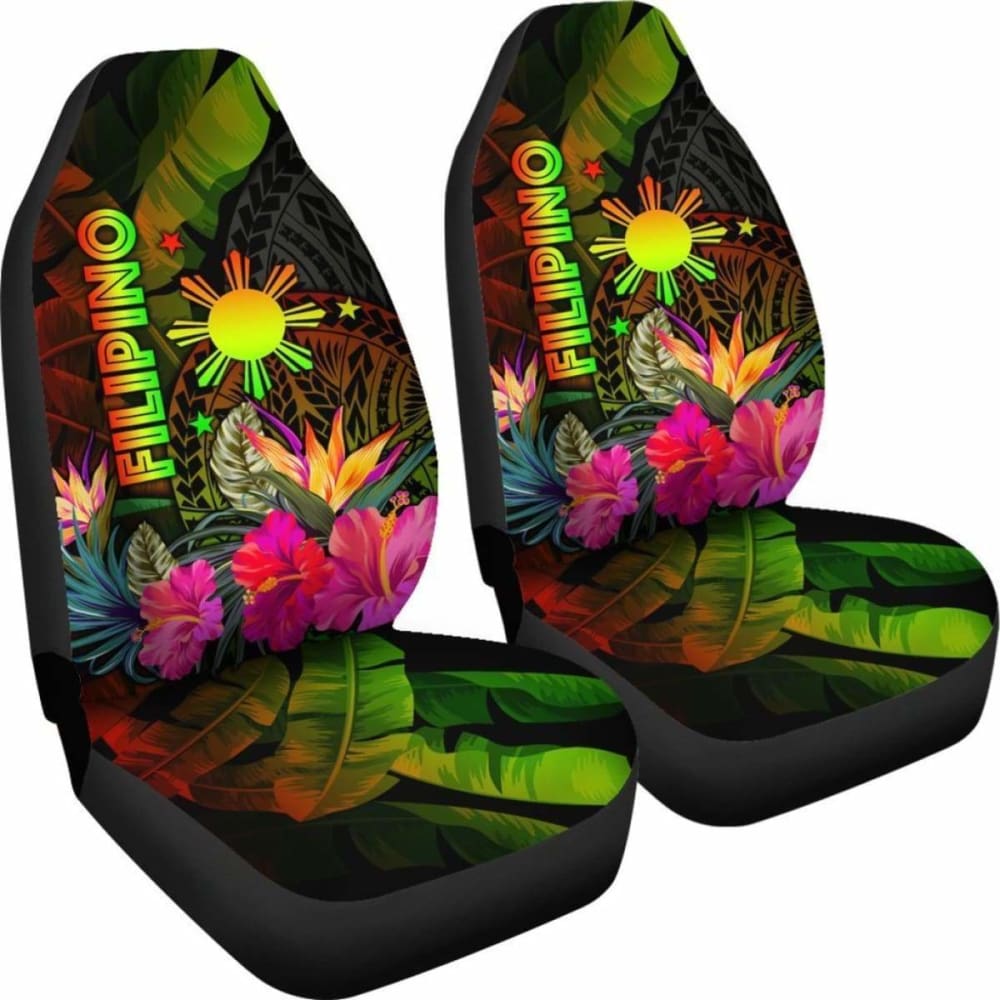 The Philippines Polynesian Car Seat Covers - Hibiscus And Banana Leaves - 232125 - YourCarButBetter