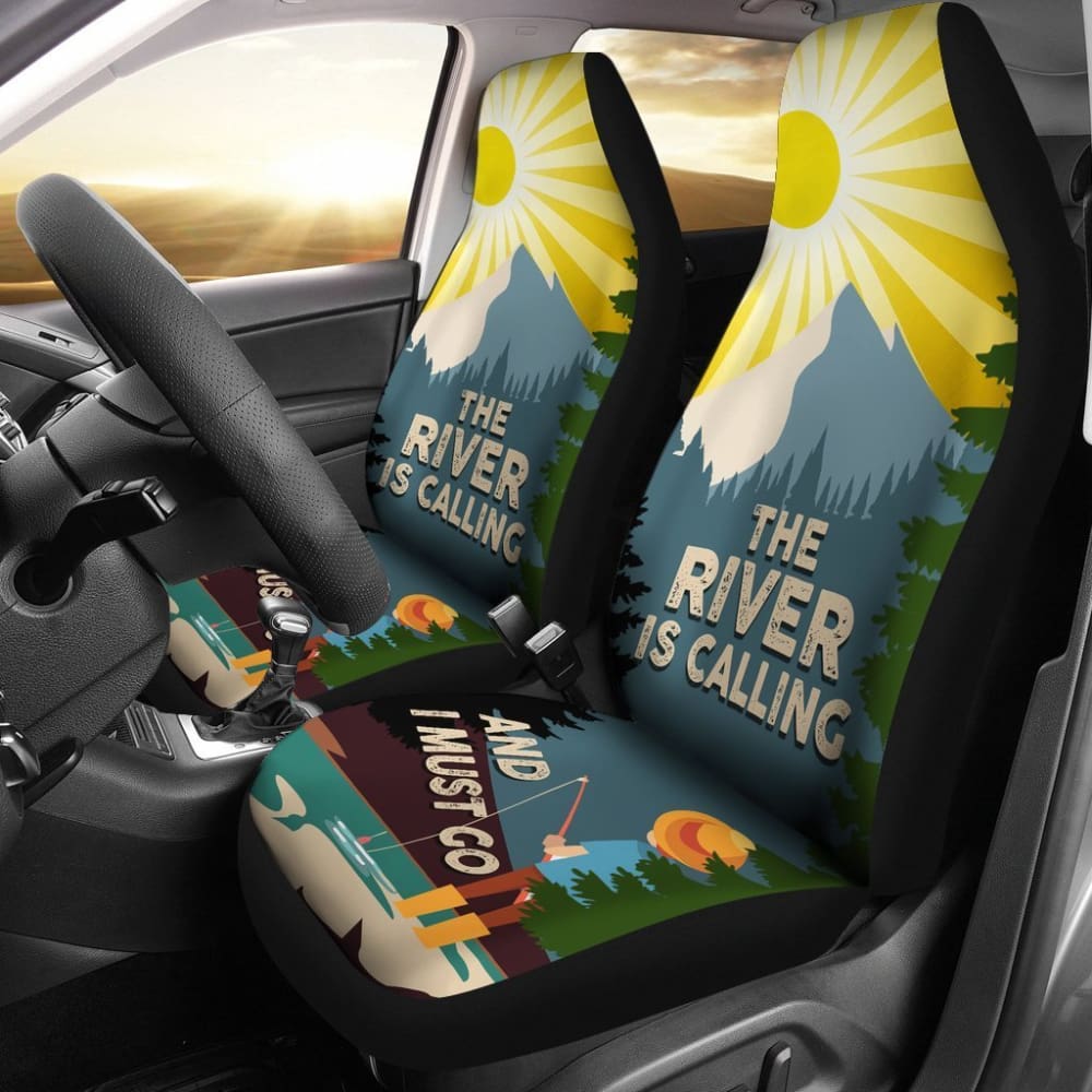 The River Is Calling And I Must Go Retro Fishing Car Seat Covers 182417 - YourCarButBetter