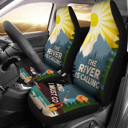 The River Is Calling And I Must Go Retro Fishing Car Seat Covers 182417 - YourCarButBetter