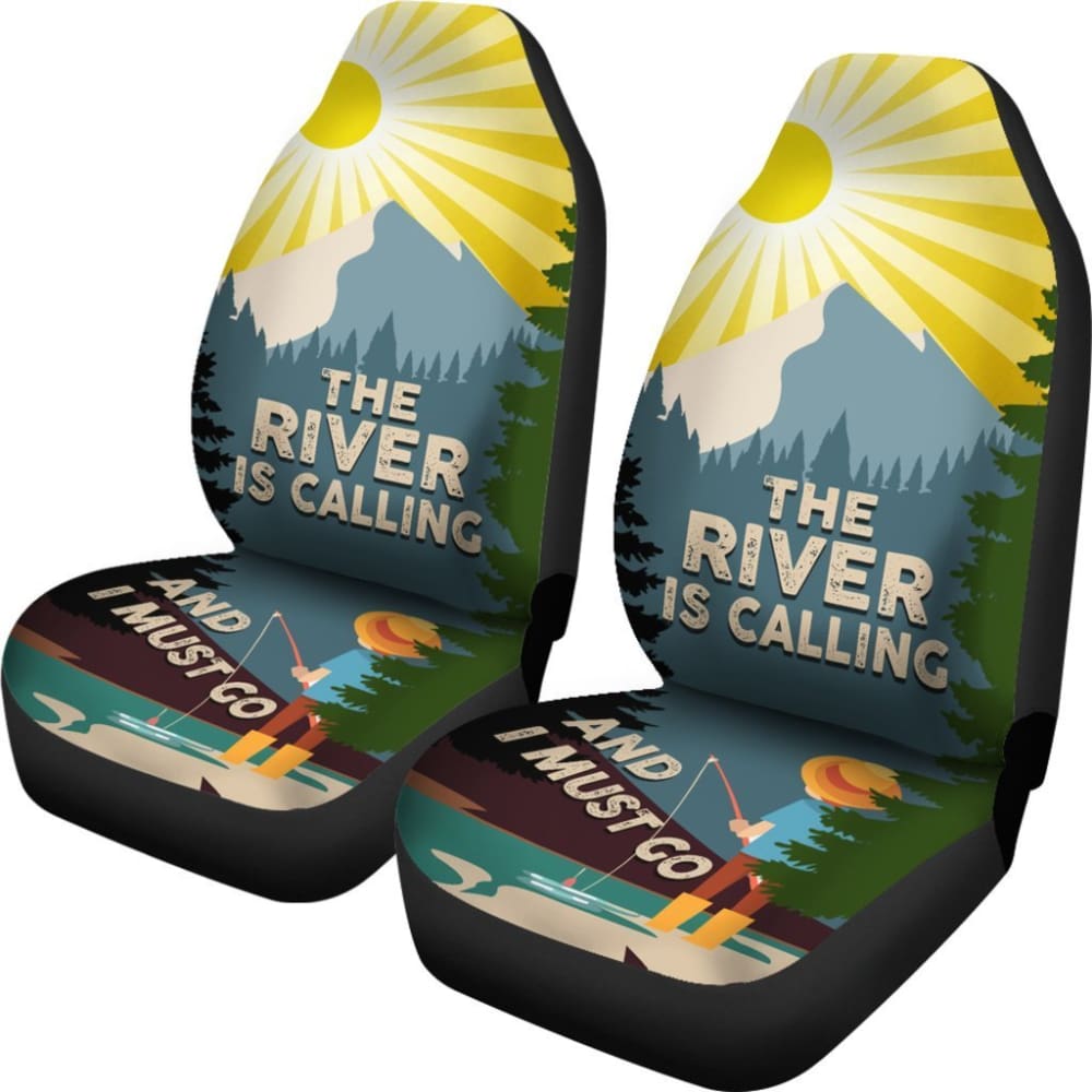 The River Is Calling And I Must Go Retro Fishing Car Seat Covers 182417 - YourCarButBetter