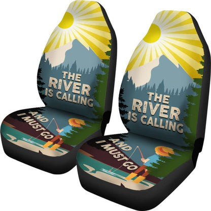 The River Is Calling And I Must Go Retro Fishing Car Seat Covers 182417 - YourCarButBetter