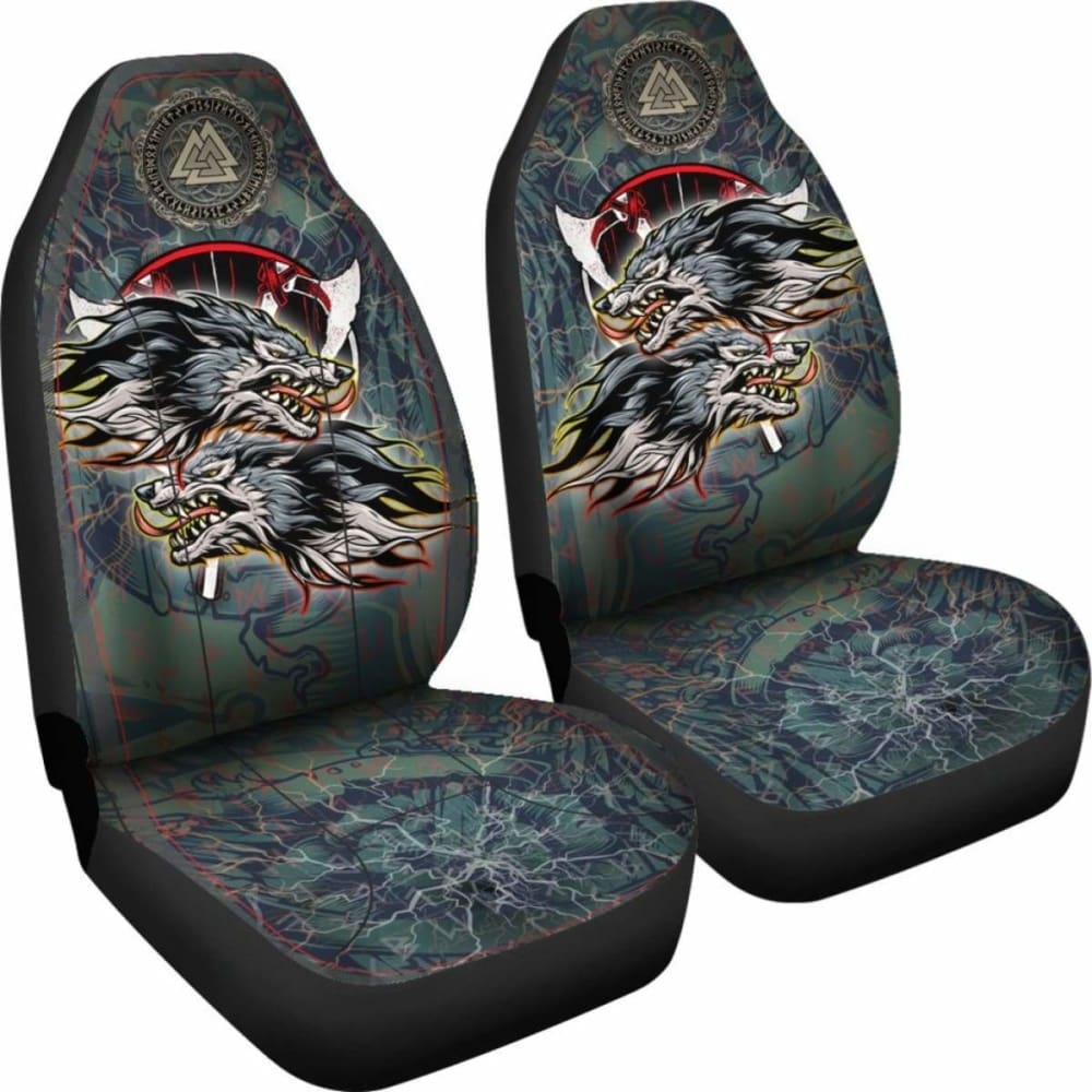 The Viking Runes Car Seat Covers Grey Wolf 105905 - YourCarButBetter