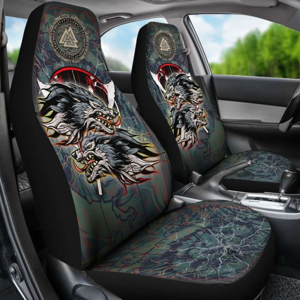 The Viking Runes Car Seat Covers Grey Wolf 105905 - YourCarButBetter
