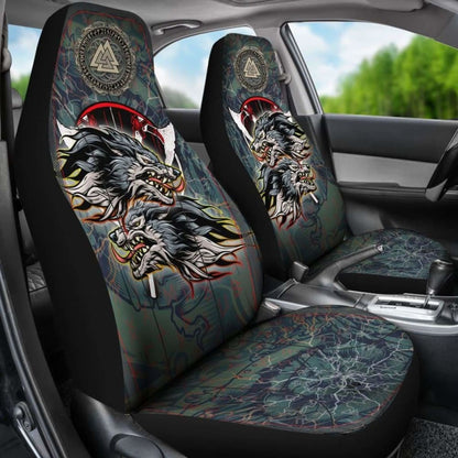 The Viking Runes Car Seat Covers Grey Wolf 105905 - YourCarButBetter