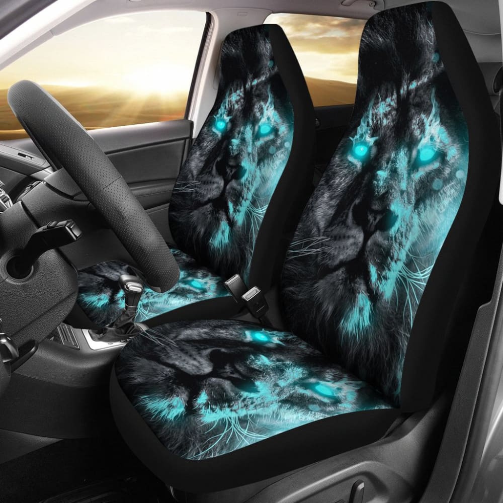 Thunder Lightning Blue Eyes Lion Car Seat Covers 212702 - YourCarButBetter