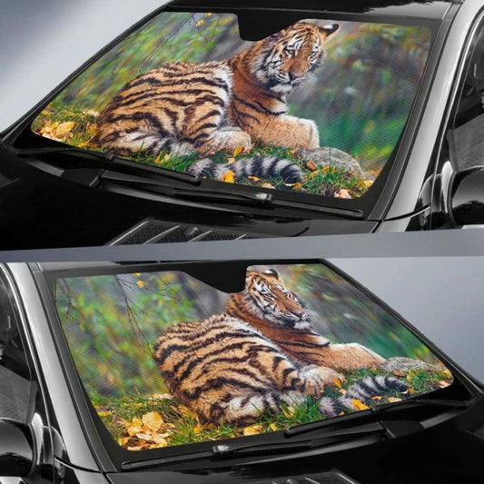 Tigress Cub Autumn 4K Car Sun Shade 172609 - YourCarButBetter