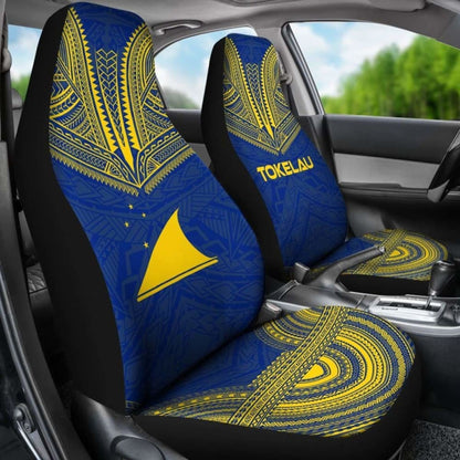 Tokelau Car Seat Cover - Tokelau Flag Polynesian Chief Tattoo Blue Version - 10 174914 - YourCarButBetter