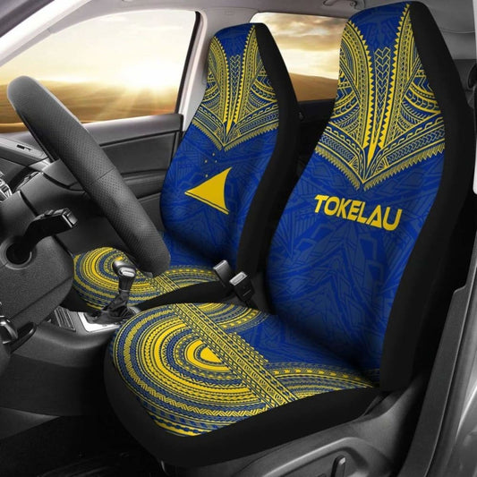 Tokelau Car Seat Cover - Tokelau Flag Polynesian Chief Tattoo Blue Version - 10 174914 - YourCarButBetter