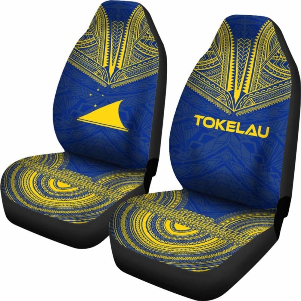 Tokelau Car Seat Cover - Tokelau Flag Polynesian Chief Tattoo Blue Version - 10 174914 - YourCarButBetter