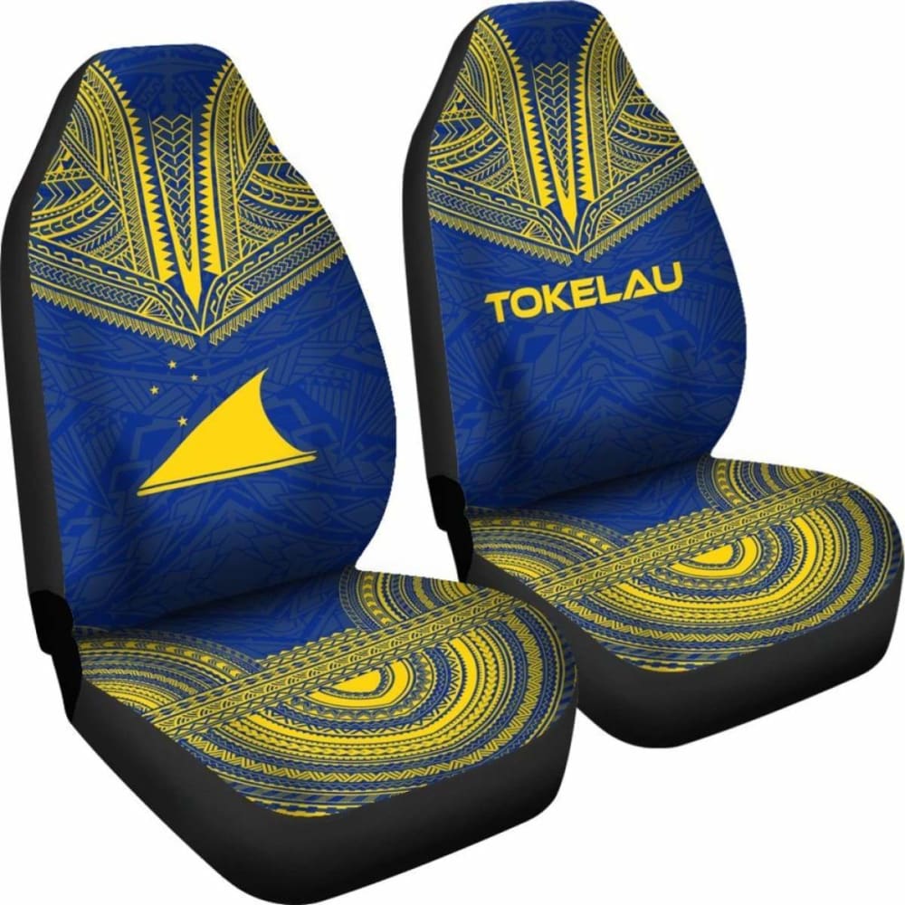 Tokelau Car Seat Cover - Tokelau Flag Polynesian Chief Tattoo Blue Version - 10 174914 - YourCarButBetter