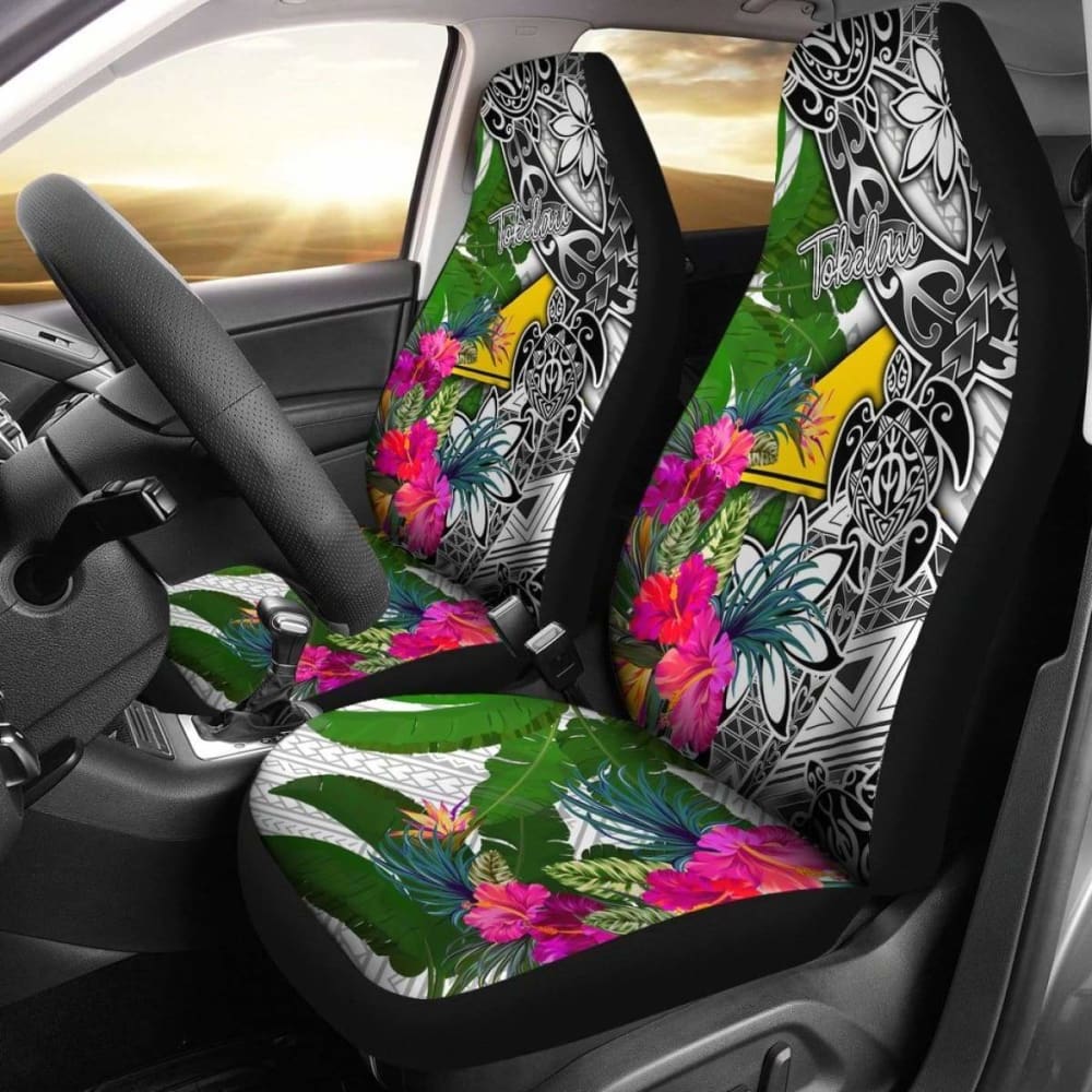 Tokelau Car Seat Covers White - Turtle Plumeria Banana Leaf - 091114 - YourCarButBetter