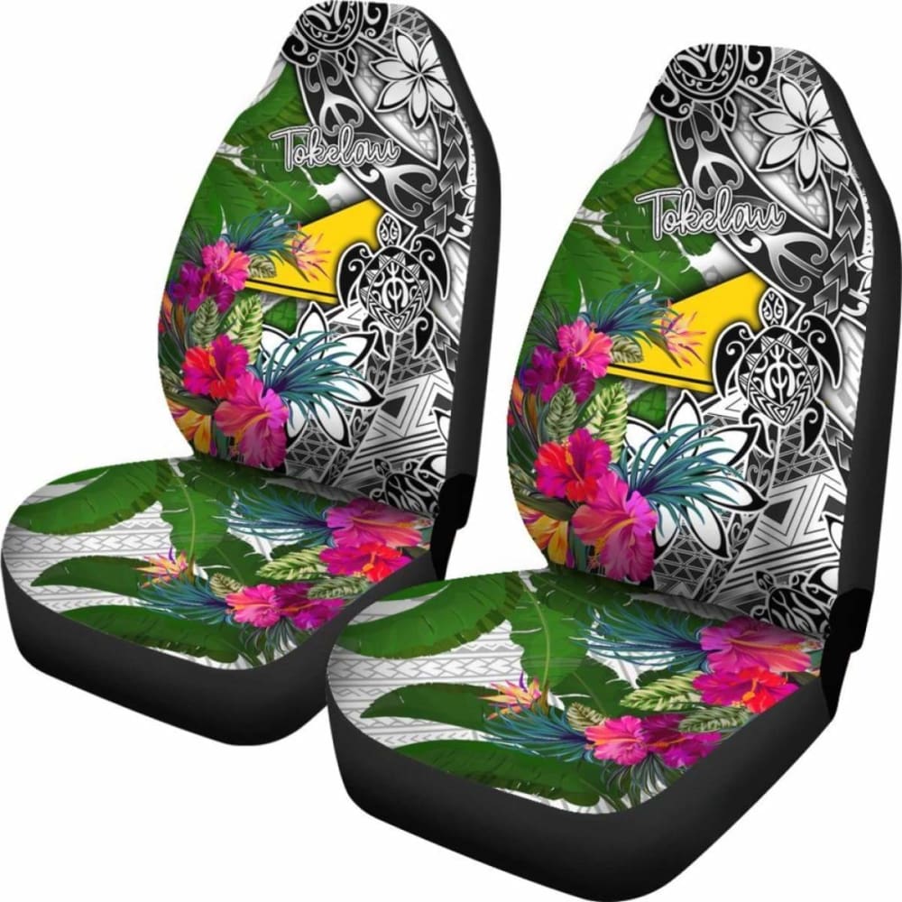 Tokelau Car Seat Covers White - Turtle Plumeria Banana Leaf - 091114 - YourCarButBetter