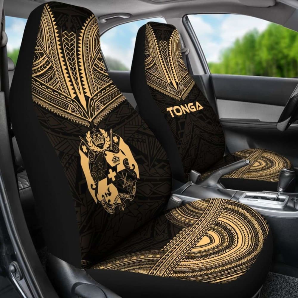 Tonga Car Seat Cover - Tonga Coat Of Arms Polynesian Chief Tattoo Gold Version - 105905 - YourCarButBetter