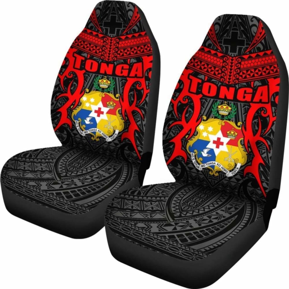 Tonga Car Seat Covers - Kingdom Of Tonga Set Of 2 (Black Red) 181703 - YourCarButBetter