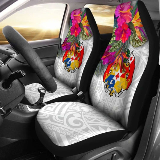 Tonga Car Seat Covers Polynesian Hibiscus White Pattern - 232125 - YourCarButBetter