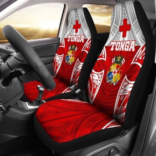 Tonga Car Seat Covers Polynesian Pattern With Seal Red Version 181703 - YourCarButBetter