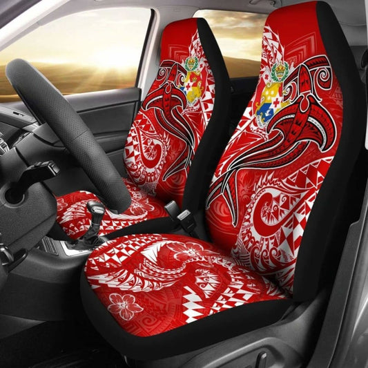 Tonga Car Seat Covers - Red Shark Polynesian Tattoo - 102802 - YourCarButBetter