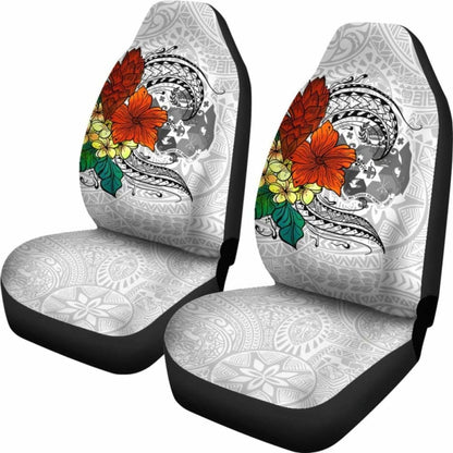 Tonga Car Seat Covers - Tropical Flowers White Patterns Style - 181703 - YourCarButBetter
