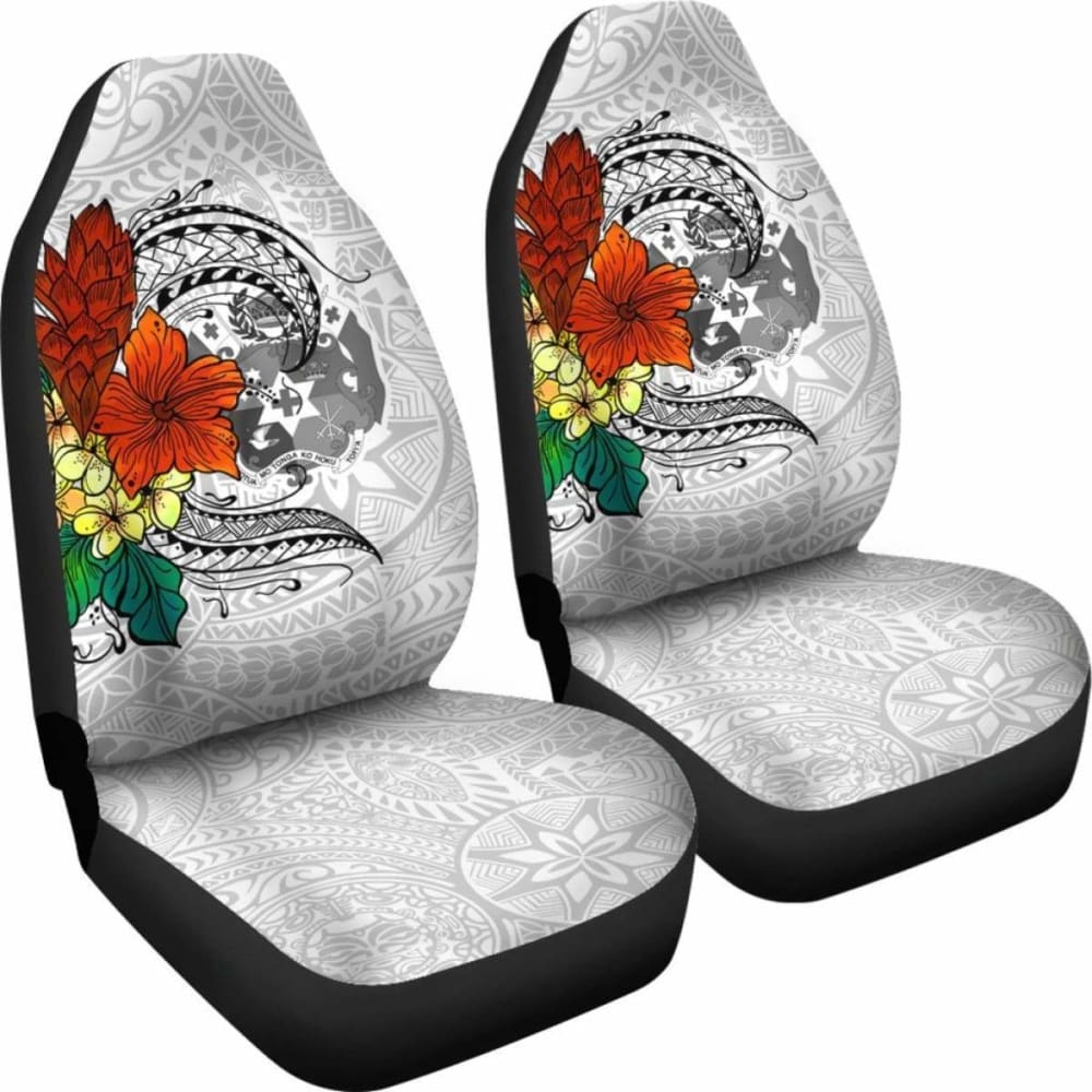 Tonga Car Seat Covers - Tropical Flowers White Patterns Style - 181703 - YourCarButBetter