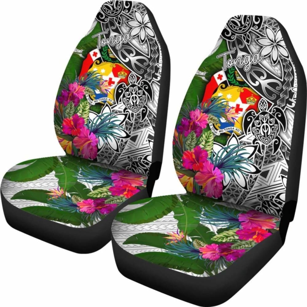 Tonga Car Seat Covers White - Turtle Plumeria Banana Leaf - 091114 - YourCarButBetter