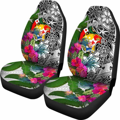 Tonga Car Seat Covers White - Turtle Plumeria Banana Leaf - 091114 - YourCarButBetter