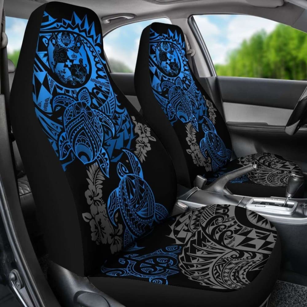 Tonga Polynesian Car Seat Covers - Blue Turtle Flowing - Amazing 091114 - YourCarButBetter