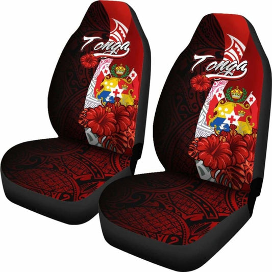 Tonga Polynesian Car Seat Covers - Coat Of Arm With Hibiscus - 232125 - YourCarButBetter