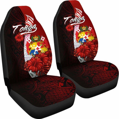 Tonga Polynesian Car Seat Covers - Coat Of Arm With Hibiscus - 232125 - YourCarButBetter
