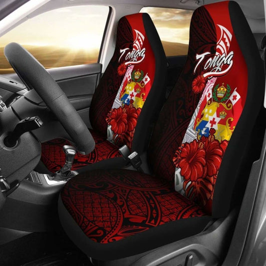 Tonga Polynesian Car Seat Covers - Coat Of Arm With Hibiscus - 232125 - YourCarButBetter