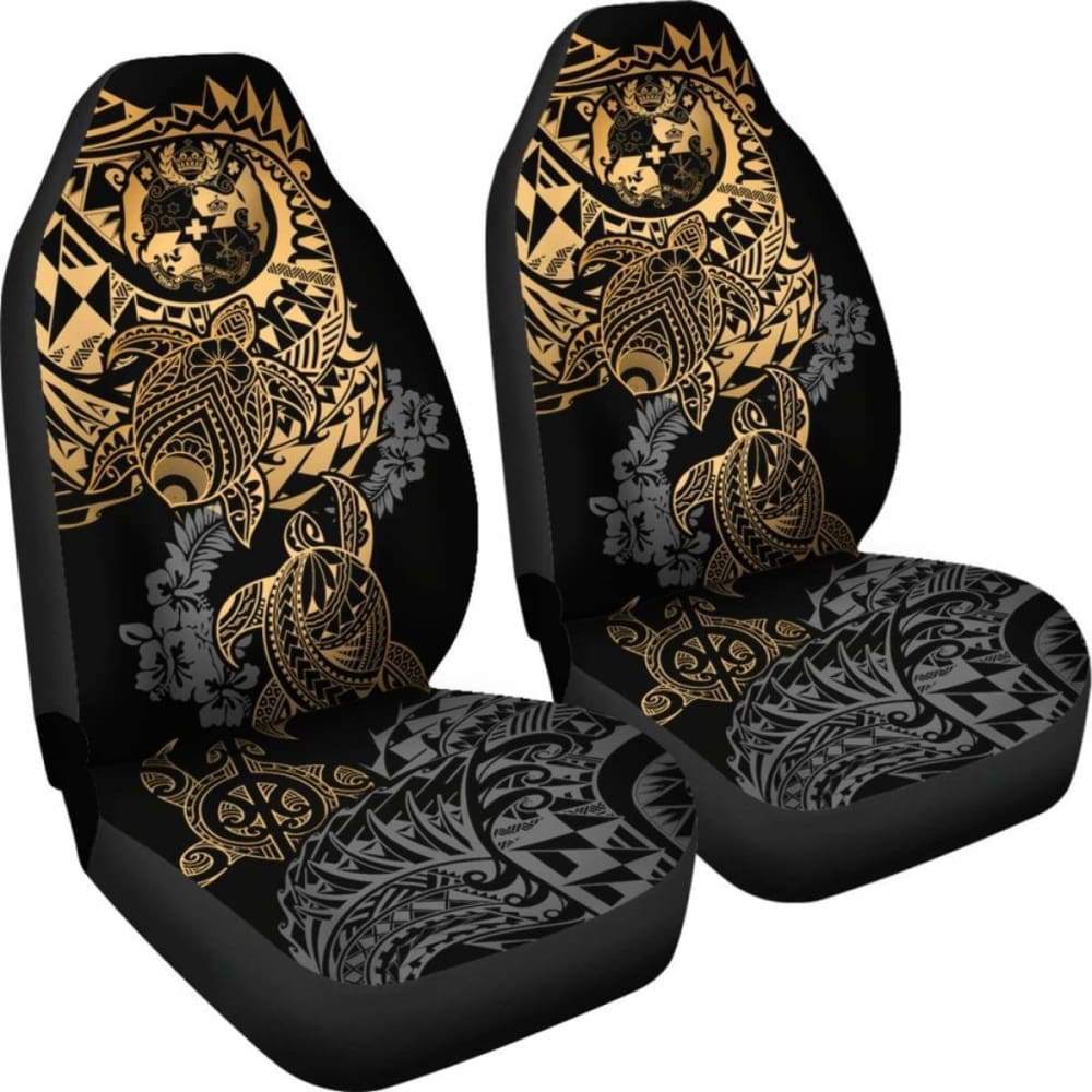 Tonga Polynesian Car Seat Covers - Gold Turtle Flowing - Amazing 091114 - YourCarButBetter
